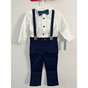 Cat & Jack Toddler Boys 4pc Formal Set White Shirt Navy Pants Suspenders Bow Tie